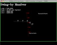 Screenshot of a space probe swing-by maneuver